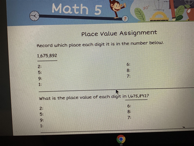 Record which place digit it is in the number below-example-1