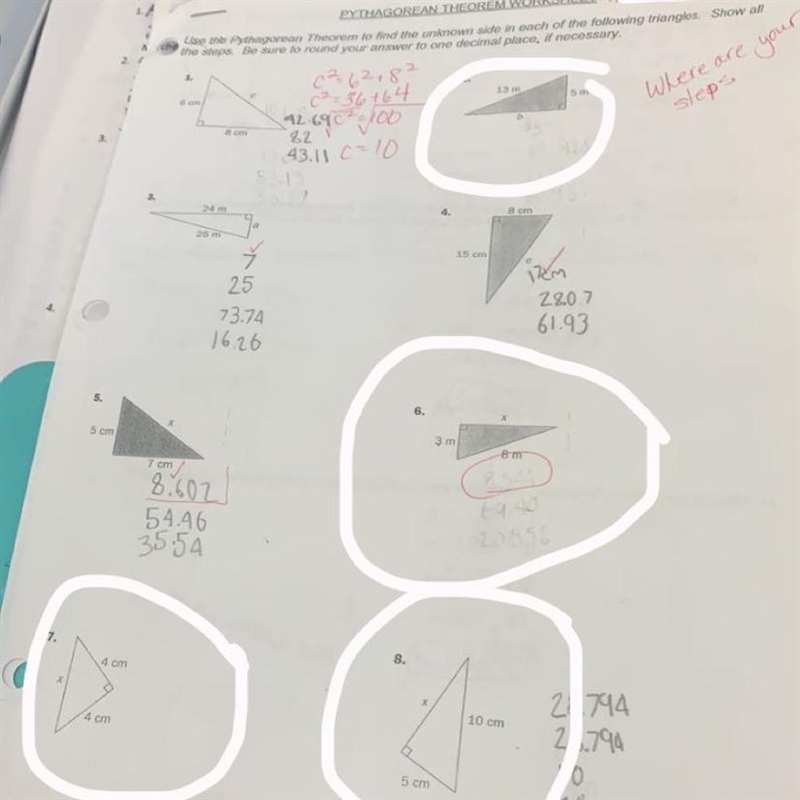 HELP ASAP!! Use the Pythagorean Theorem to find the unknown side in each of the following-example-1