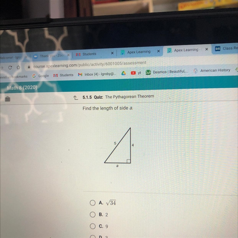 Find the length of side a. please help?-example-1