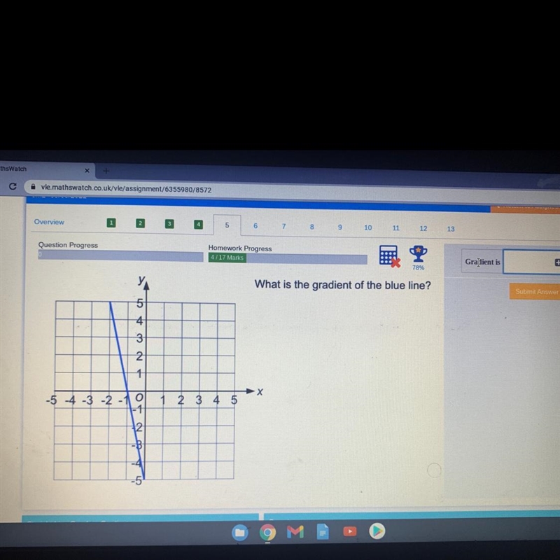 What is the gradient of the blue line? Need asap-example-1