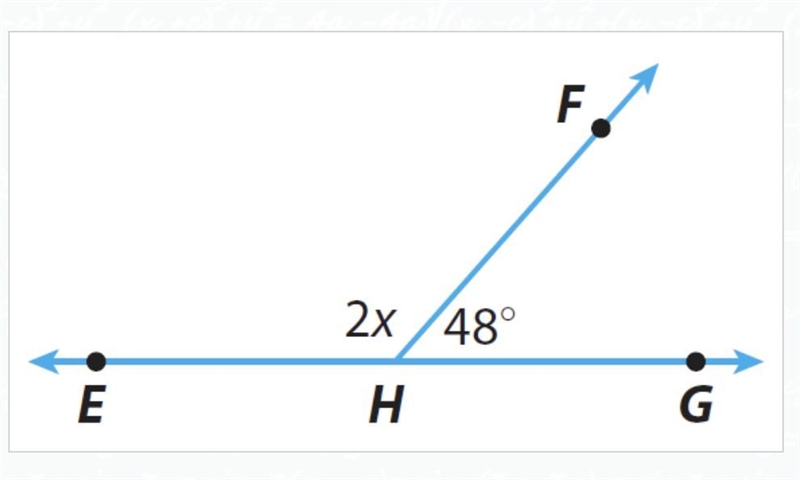 Based on your value of x in question #1, what is the value for ∠EHF 1) 132 degrees-example-1