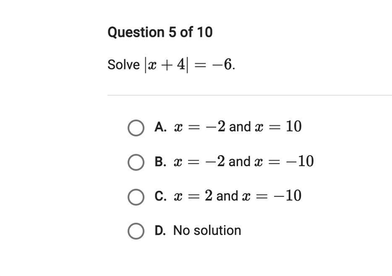 Solve | x + 4 | = -6-example-1