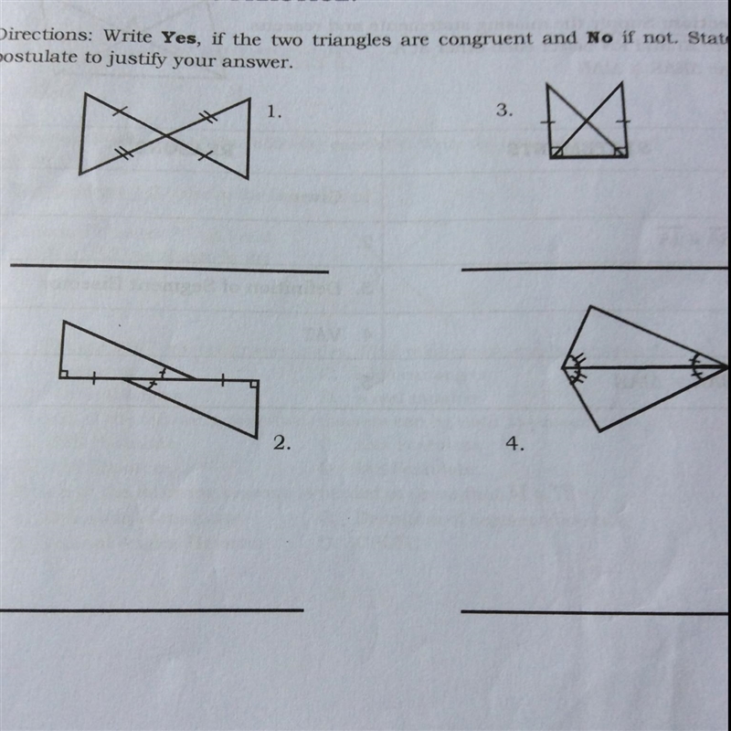 ACTIVITY 1: LET'S PRACTICE! Directions: Write Yes, if the two triangles are congruent-example-1