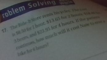 $8.5is 1hrs 2hrs is $13.65 and $18.80 for 3hs and $23.95 is 4hrs if the pattern continues-example-1