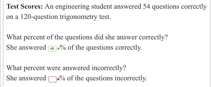 I know the first part of the question is solve by54 = N x 120N = 45%How do I find-example-1