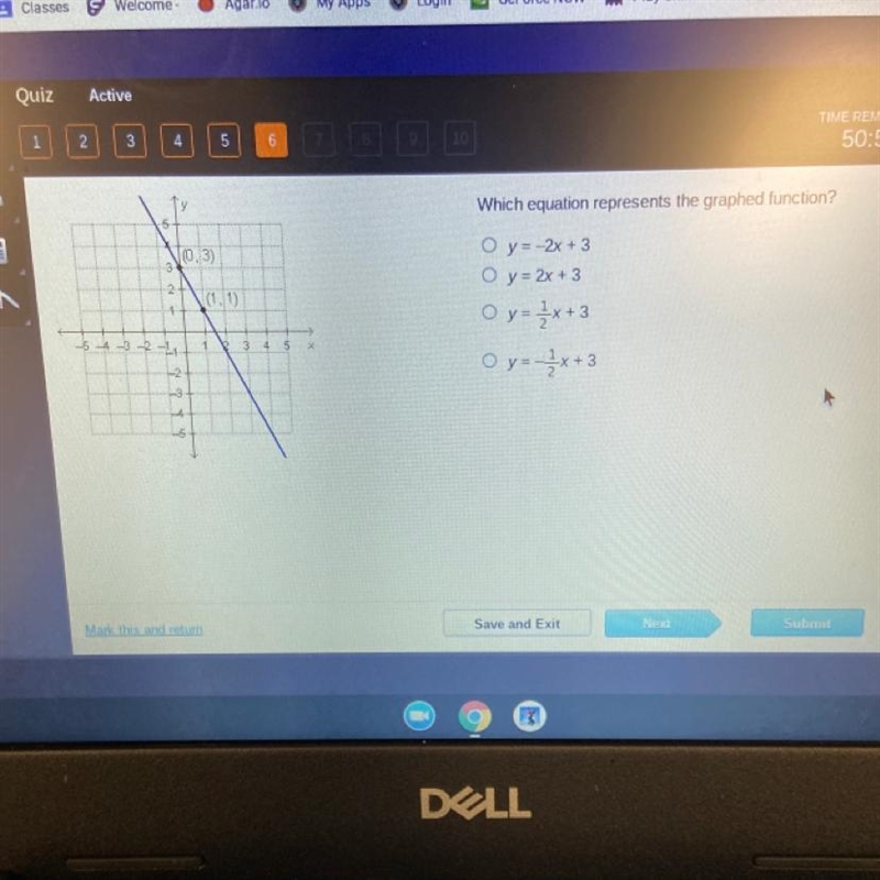 I need help please Which equation represents the graphed function? N0.3) O y = -2x-example-1