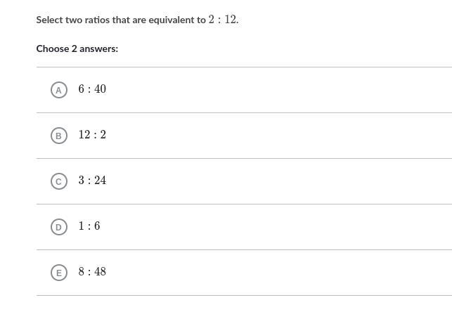 What 2 ratios are equivalent to 2 : 12-example-1