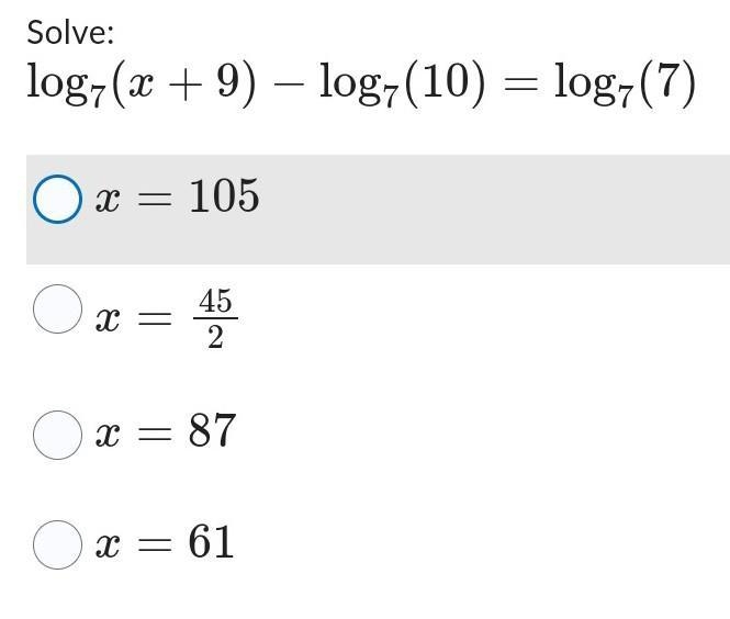 Solve log7(x+9)-log7(10)​-example-1