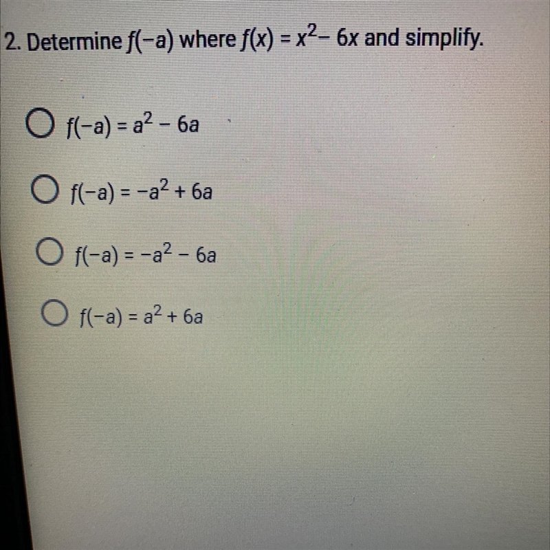 Determine F of a where f(x) equals X to the second power minus 6X in simplify-example-1