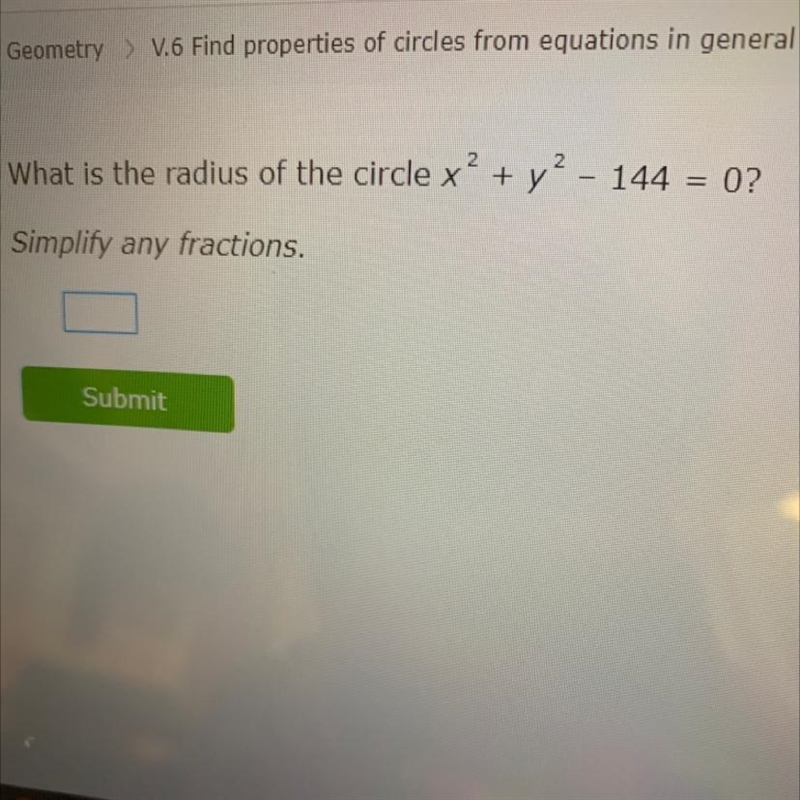 What is the radius of the circle simplify any fractions-example-1