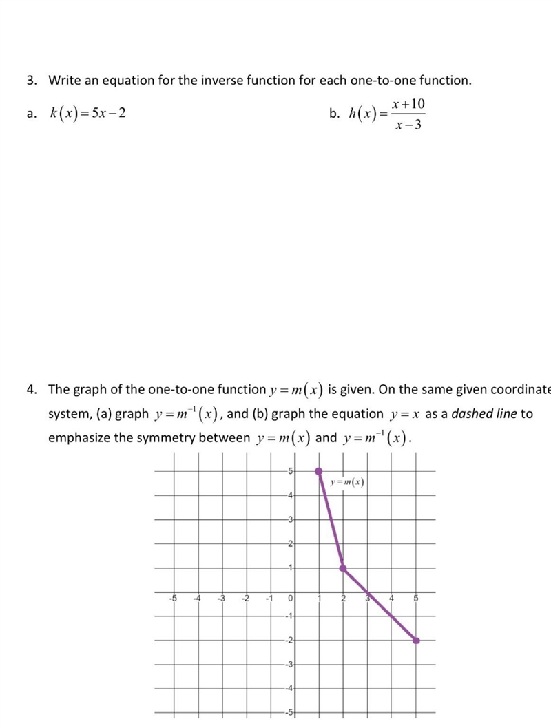 3. Write an equation for the inverse function for each one-to-one function. a. k(x-example-1