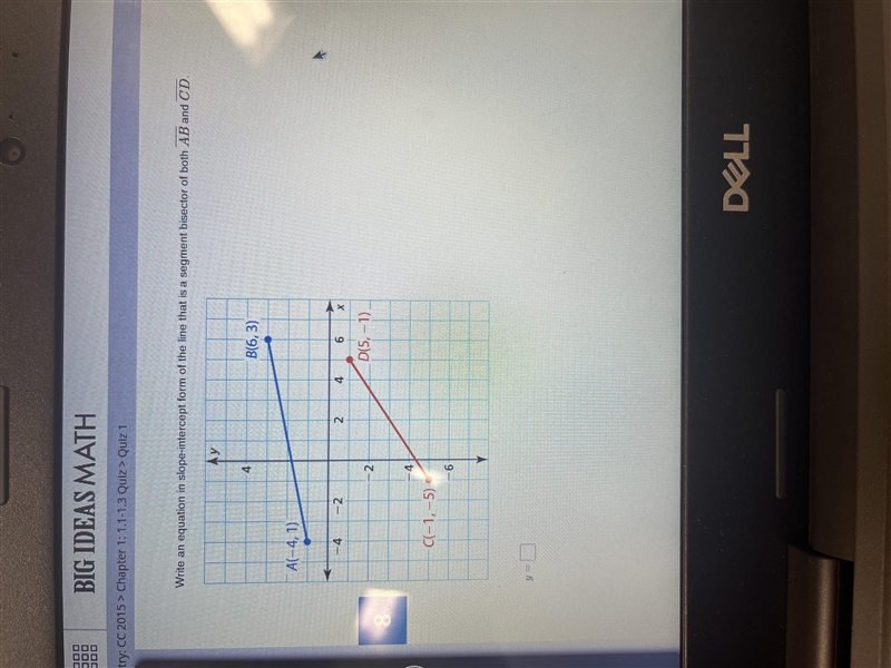 Write an equation in slope-intercept form of the line that is a segment bisector of-example-1