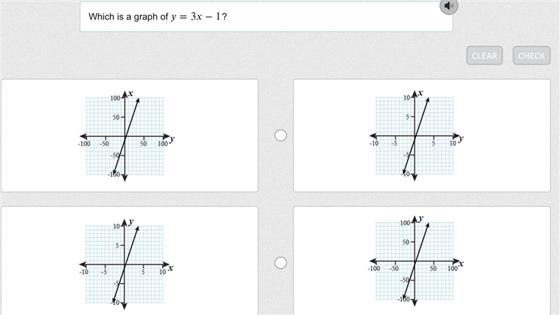 Which is a graph of =3−1 y = 3 x - 1 ?-example-1