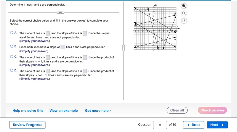 8. Determine if lines r and s are perpendicular.-example-1