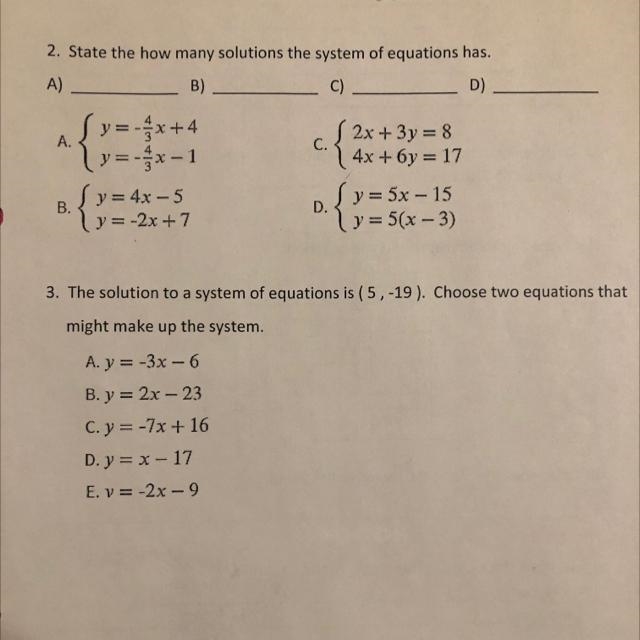 Plz help asap!!!! Systems of equations answer #2 and #3-example-1