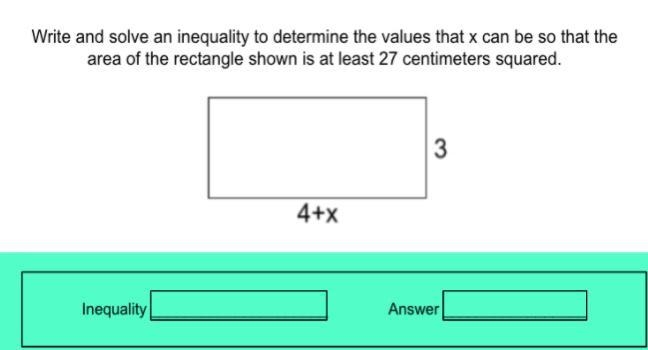 Write and solve an inequality to determine the values that x can be so the area of-example-1