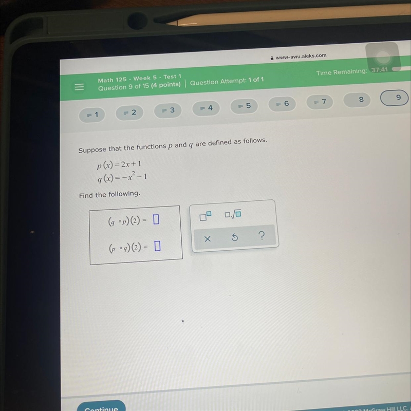 Suppose that the functions p and q are defined as follows. p(x)=2x+1 g(x)=x²-1 9 Find-example-1