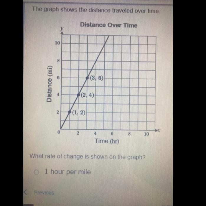 Please help the answer options are 1 mph 1 hour per mile 2mph 2 hours per mile-example-1