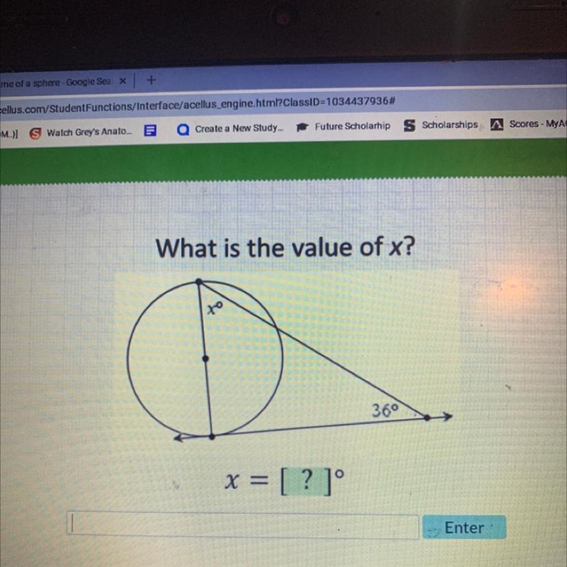 What is the value of x? 36°-example-1