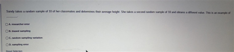 Sandy takes a random sample of 10 of her classmates and determines their average height-example-1