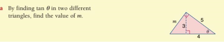 By finding tan θ in 2 different triangles find the value of m-example-1