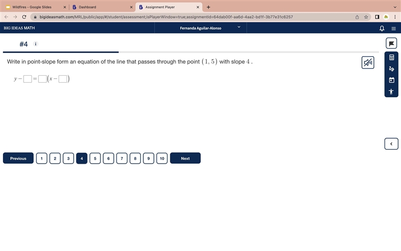 Write in point slope form an equation of the ;one that passes through the point(1,5) with-example-1