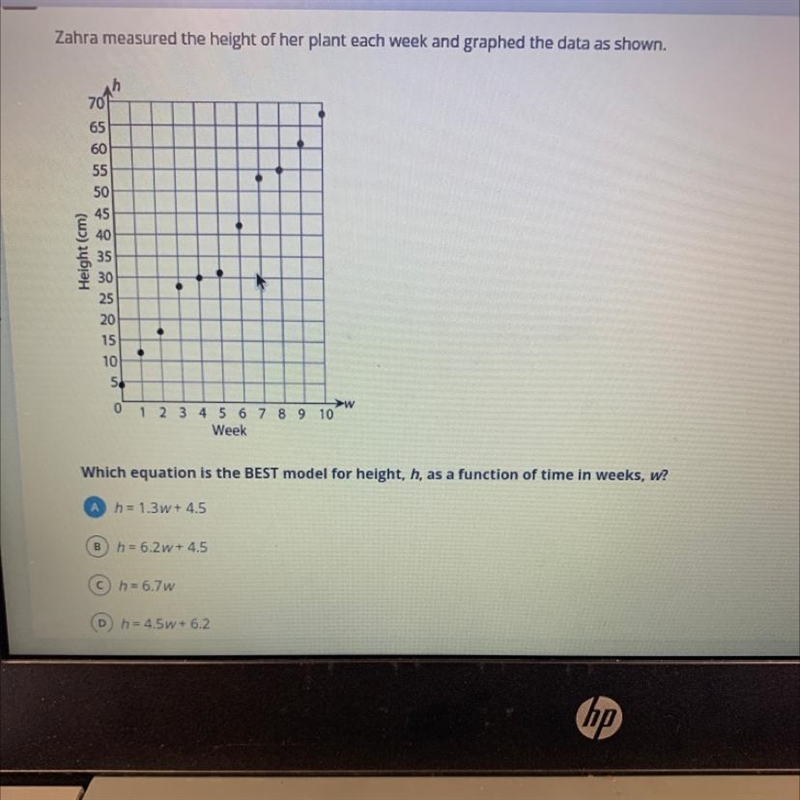 Zahra measured the height of her plant each week and graphed the data as shown. pls-example-1