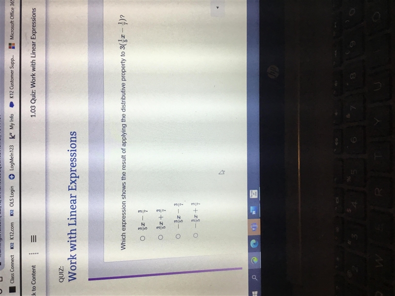 Which expression shows the results of applying the distributive property to 3 (1/5x-example-1