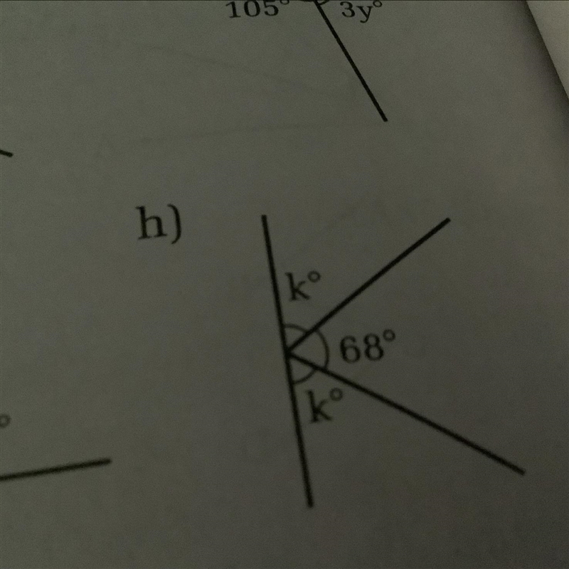 Find unknown angle kº 68° kº-example-1