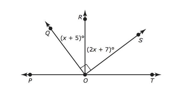 ∠ROP forms a right triangle. Find the measure of ∠ROQ.-example-1