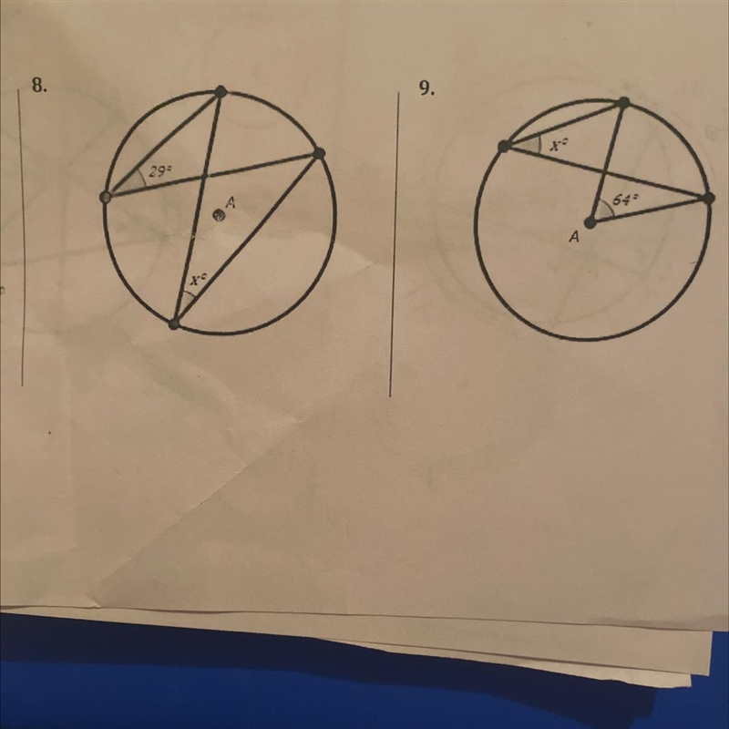 Inscribed angles. finding x need help with both questions-example-1