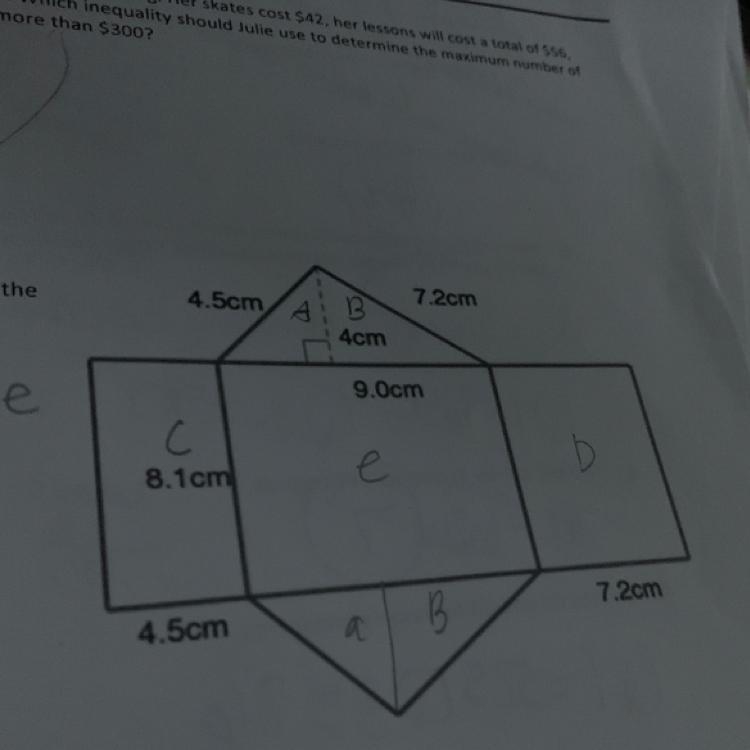 4.5cm 4) What is the surface area for the shape to the right? A B 72cm Acm 9.0cm С-example-1