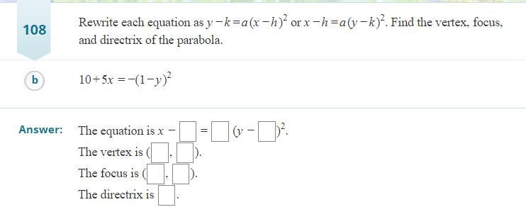 Rewrite each equation as y-k=a(x-h)^(2) or x-h=a(y-k)^(2). Find the vertex, focus-example-1