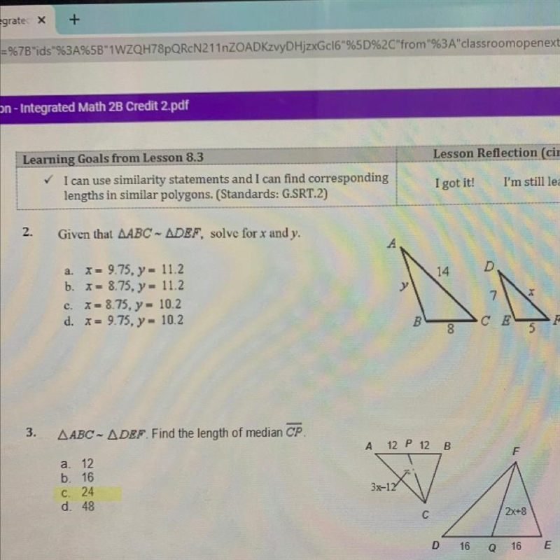 # 2 given that ABC DEF solve for x and y-example-1