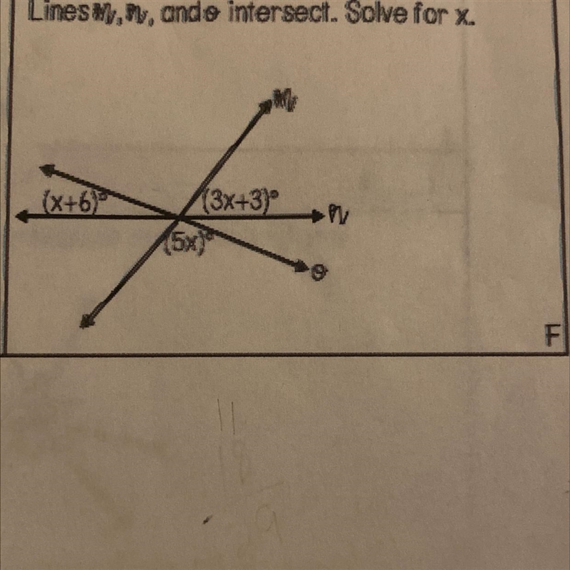 Lines m, n, and e intersect. solve for x-example-1