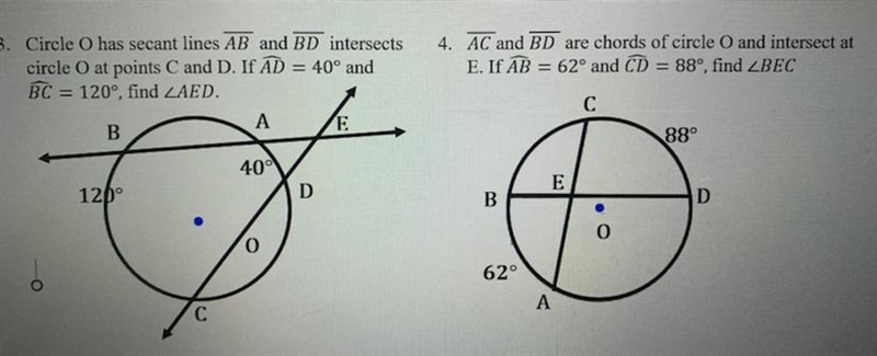 Circle O has secant lines AB and BD intersects circle O at points C and D. if AD=40 degrees-example-1