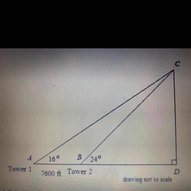 A plane is located at C on the diagram. There are two towers located at A and B. The-example-1