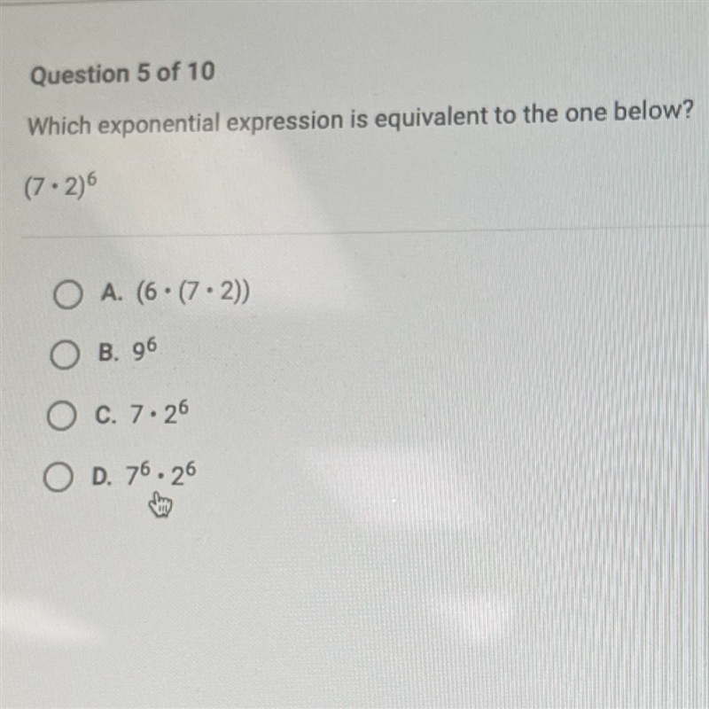 Which exponential expression is equivalent to the one below? (7.2)-example-1