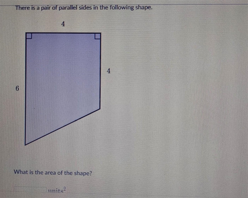 There is a pair of parallel sides in the following shape. 4 4 6 What is the area of-example-1