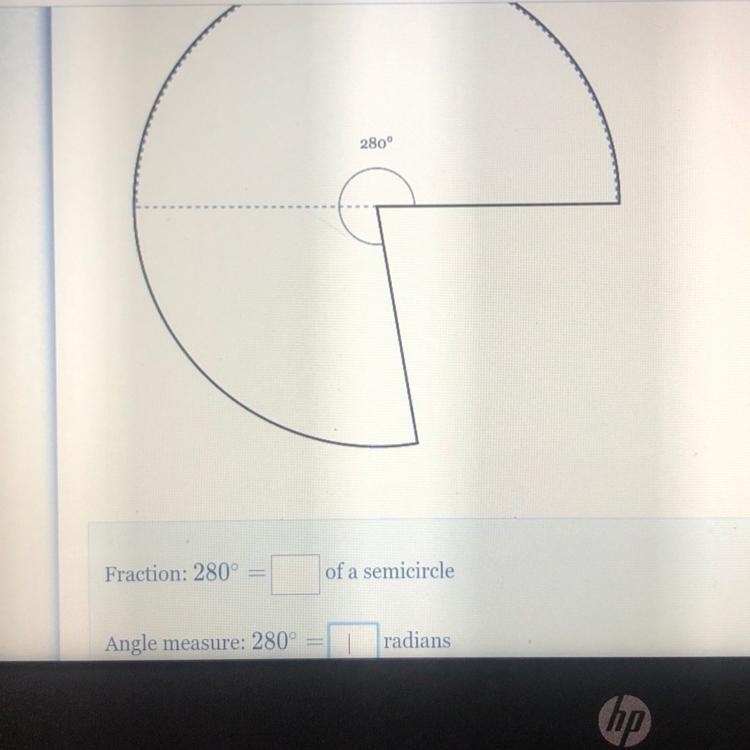 Please help! What fractional part of one semicircle does the labeled angle represent-example-1