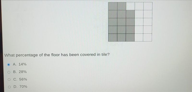 What percentage of the floor has been covered in tile? A. 14% B. 28% C. 56% D. 70%​-example-1