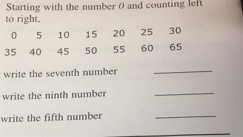 4 Starting with the number 0 and counting left to right, 0 35 5 10 40 45 50 55 15 20 25 30 60 65 write-example-1