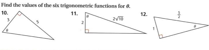 Find the values of the six trig functions for theta on each triangle.-example-1