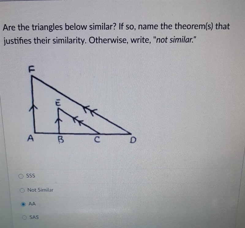 Tell me wheter this is SSS, SAS, AA, or not similar( NOT SAS)-example-1