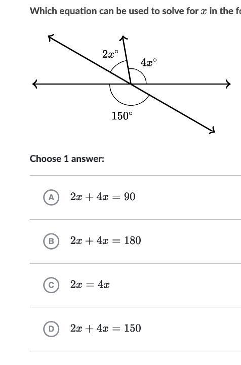 Which equation can be used to solve for xxx in the following diagram?-example-1