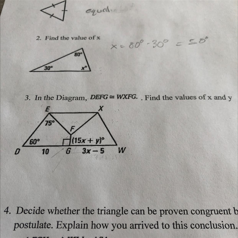 . Find the values of x and y 3. In the Diagram, DEFG = WXFG. E х 75° F 60° question-example-1