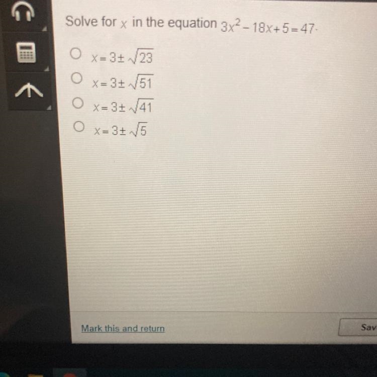 Solve for x in the equation 3x2 - 18x+5=47.-example-1