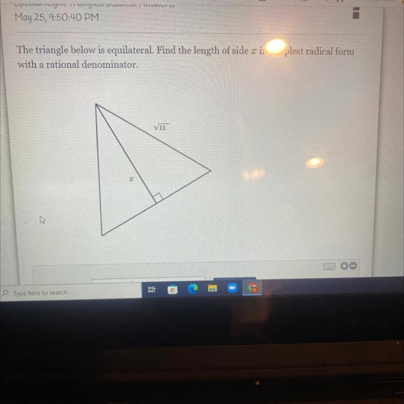 The triangle below is equilateral. Find the length of side X in simplest radical form-example-1