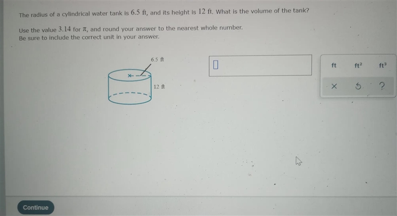 The radius of a cylindrical water tank is 6.5 ft, and its height is 12 ft. What is-example-1