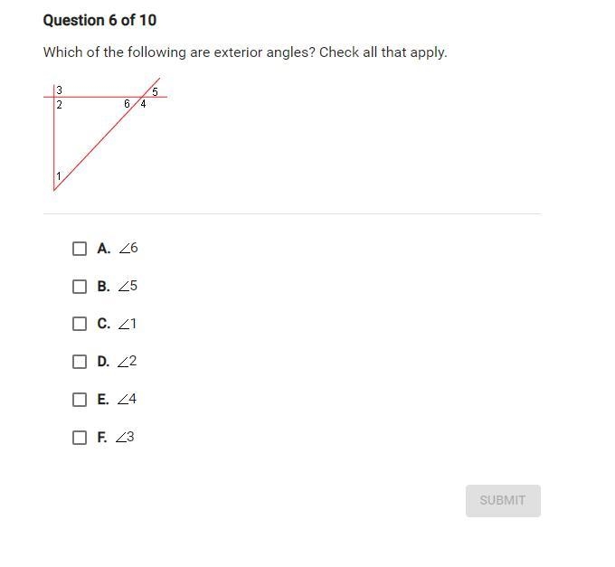 Which of the following are exterior angles? Check all that apply-example-1